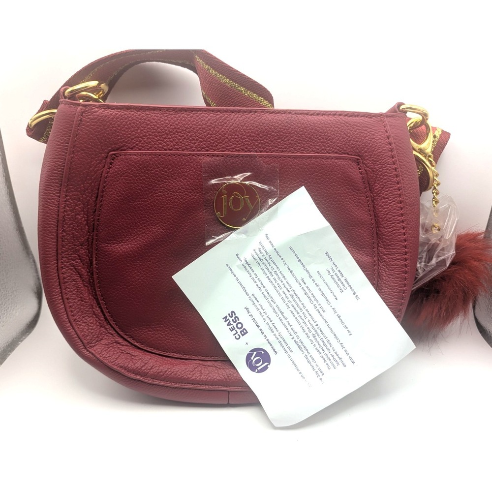 JOY Mangano Womens Crossbody Handbag Red Leather Clean Boss Gold Hardware